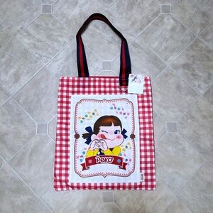 🆕 Peko Chan Red and White Plaid Flat Canvas Tote